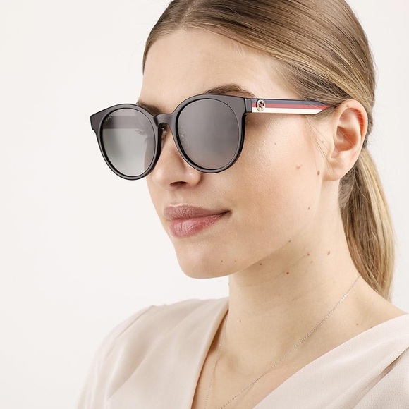 NEW GUCCI GG0416SK 001 BLACK ROUND SUNGLASSES GUCCI - Picture 2 of 13